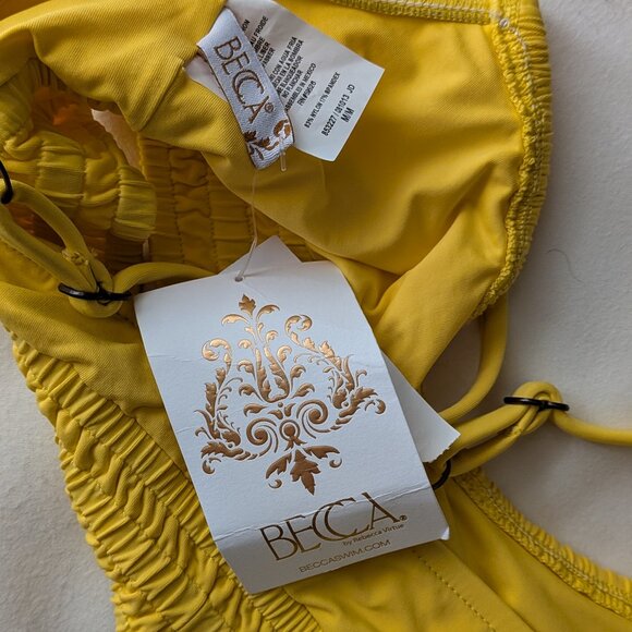 Becca Swim Smocked Cinched Bikini Top Only, Size Medium, Yellow - Picture 3 of 4